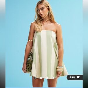 $80 NWT ASOS DESIGN lantern mini sundress in sage and white stripes US 10